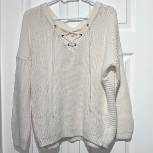 White Lace up Knit sweater